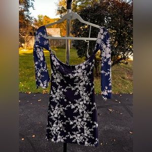 Peach Love Women’s Long Sleeve Mini Blue with White Embroidery Dress